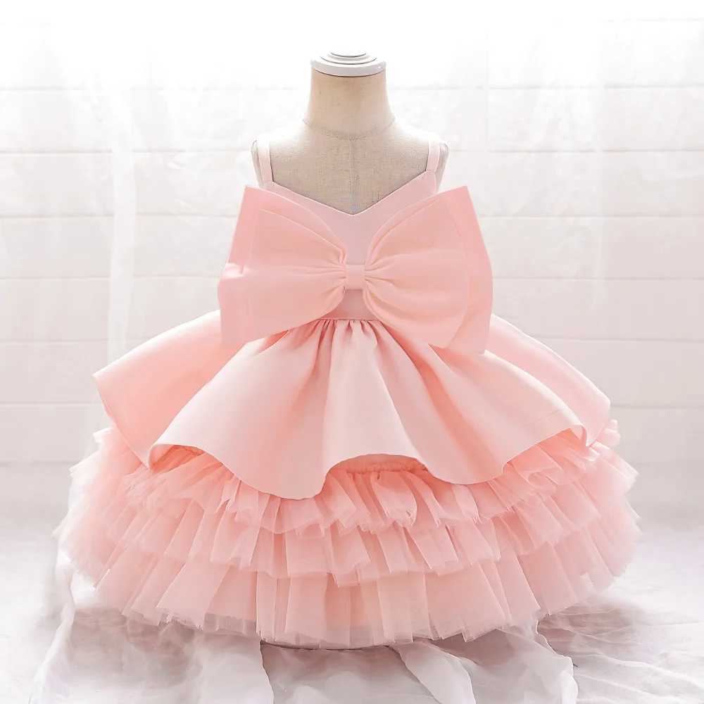 Pink Big Bow Baby Girls Party Dress Toddler 1st Birthday Baptism Princess Dresses for Girl Wedding Bridemaid Kids Clothes X250203
