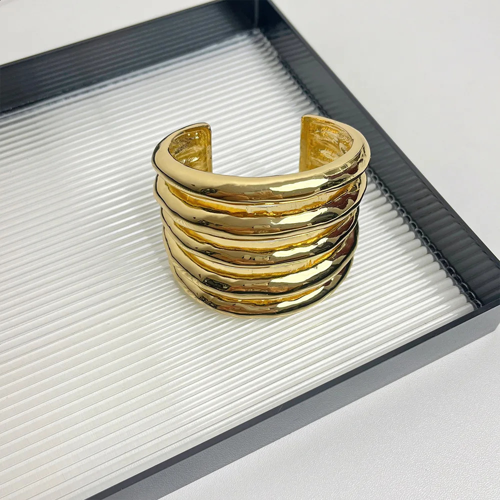 HUANZHI Multi-layer Wide Hollow Coil Smooth Metal Bangle Bracelet for Women Girls Exaggerated Personality Minimalist Jewelry 250110