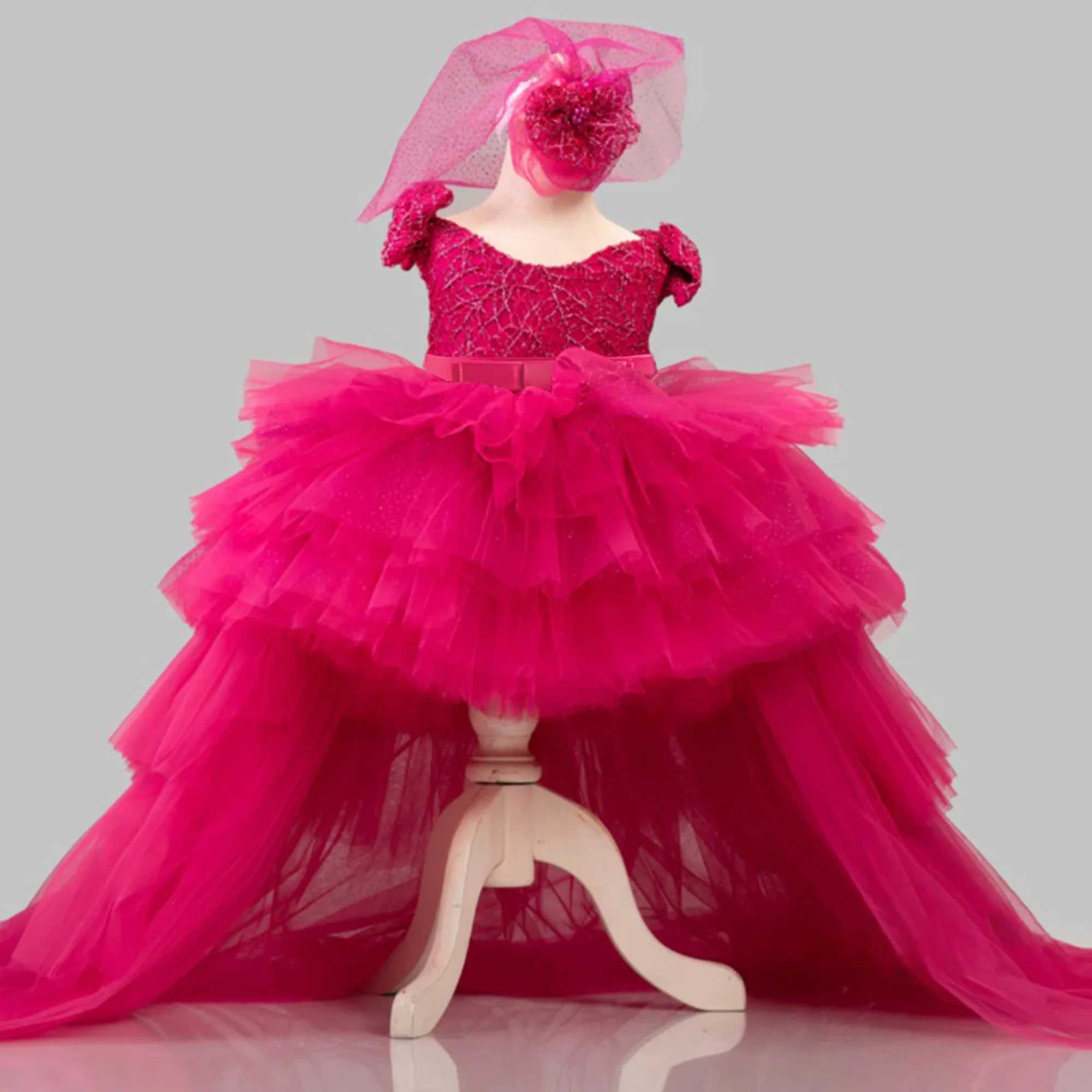 Pink Girls Party Dress for Baby Tulle 1st Birthday Bow Baptism Prom Gown Elegant Wedding Princess Dress Christmas Costume X250203