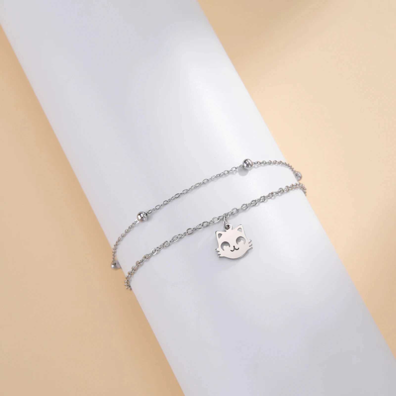 Cazador Stainl Steel Cute Cat Kitten Chain Foot Anklet Summer Beach Gold Color Bracelet on the leg for Women Jewelry Gift NewXJ250121
