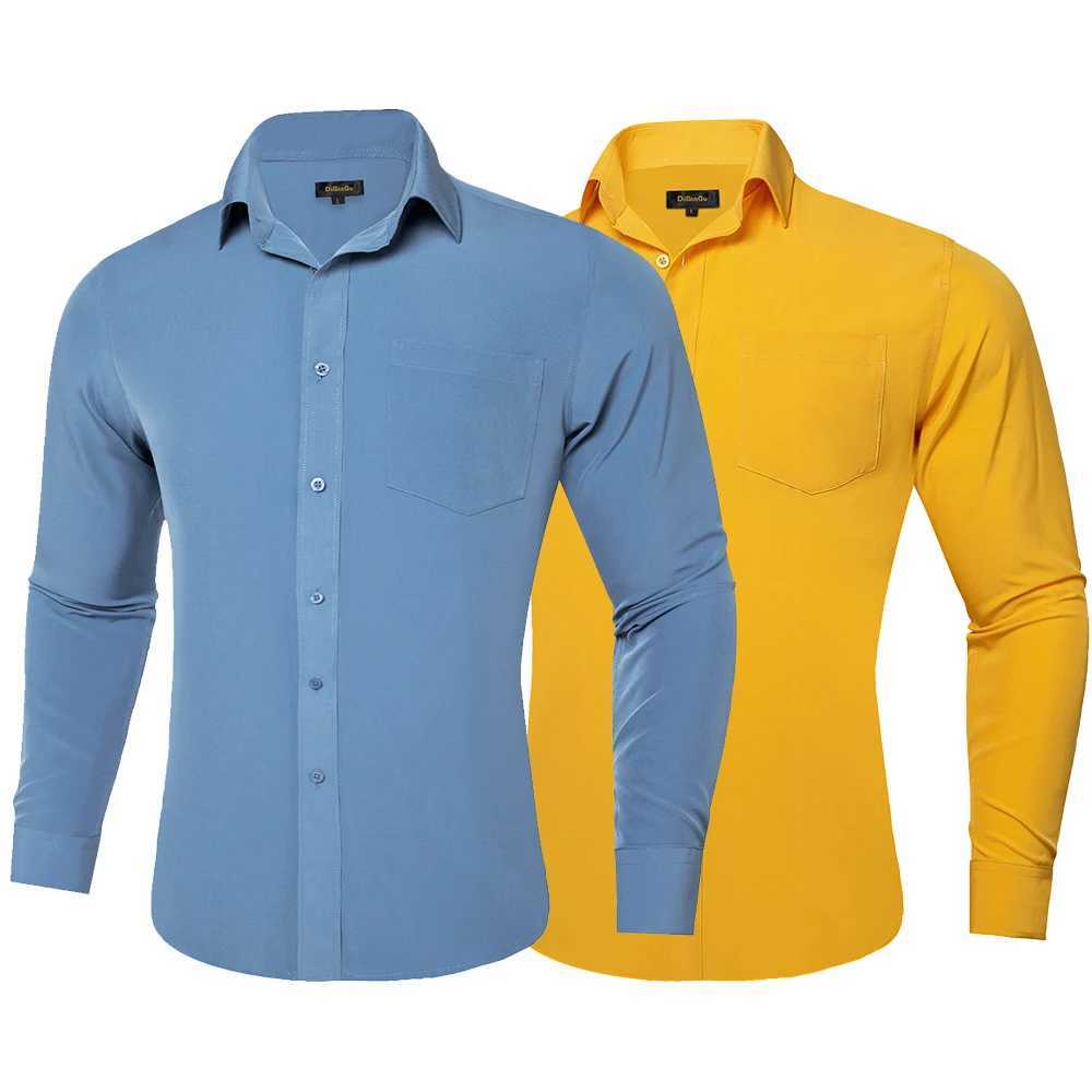 Solid Business Shirts Long Sleeve for Men Blue Yellow Red Turn Down Collar Casual Dress Shirt for Wedding Formal Men ClothingXJ250121