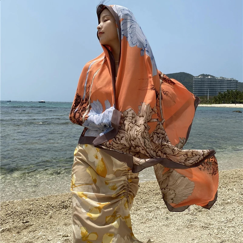 Travel Beach Scarve Bikini Large Sunscreen Shawl Floral Sarong Wrap Scarf Women Swimsuit Bathing Cover-up 90x180cm 250120