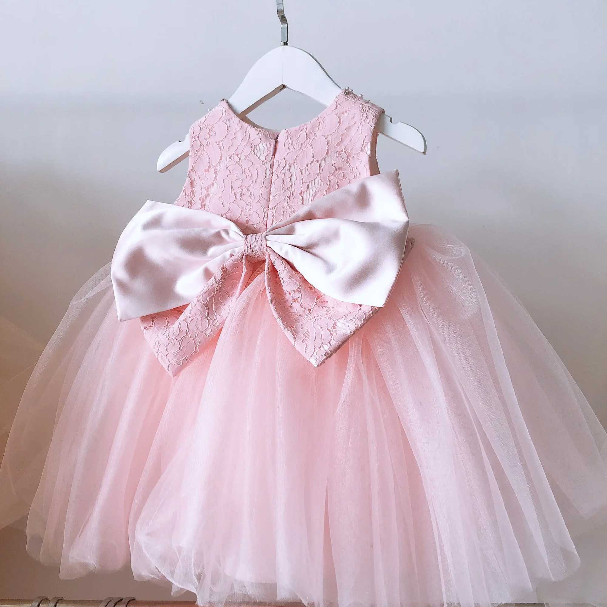 1-Year Baby Girl Birthday Dress Baby Pink Lace Beads Baptist Princess Dress Preschool Girl Wedding Newborn Christmas Dress X250203