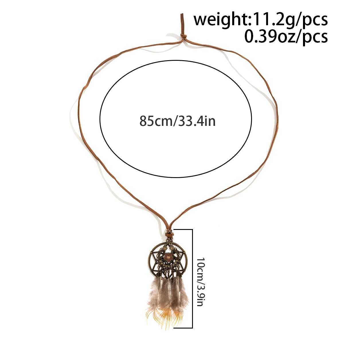 Salircon Bohemian Metal Wreath Feather Pendant Necklace Vintage Brown Korean Velvet Rope Chain Necklace Womens Harajuku JewelryXJ250121
