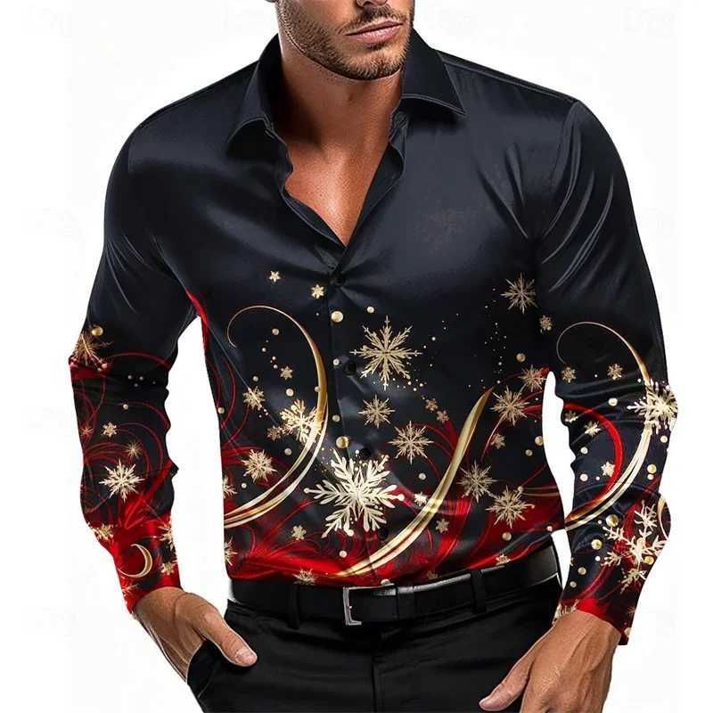 2025 Christmas Mens Christmas Scene Printed Shirt Snowflake Casual Fashion Lapel Button Long Sleeve Party Autumn Shirt XS-6XLXJ250121