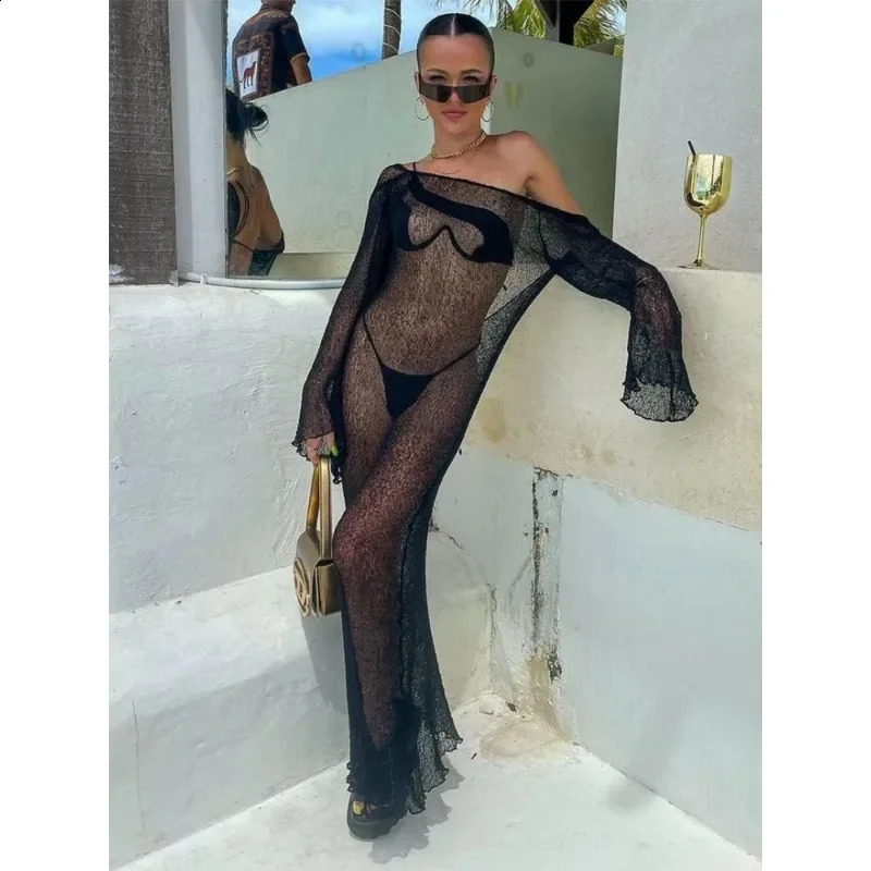 Womens beach dress sheer transparent summer swimsuit womens white bikini 250122