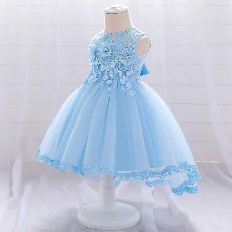 Cute Girl Pink Princess Dress Newborn Childrens 1st Birthday Party Embroidered Flower Costume Baby Bow Baptist Dress X250203