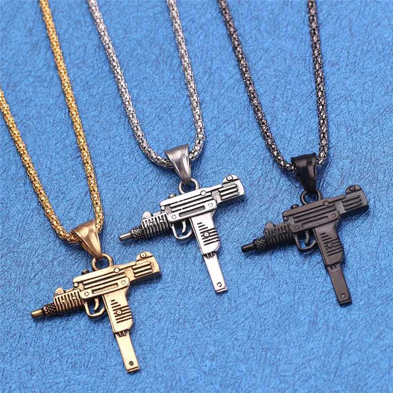 Personality Uzi Gun Shaped Pendant Necklace For Women Men Night Club Bar Party Accessory Gothic Male Punk Hip hop Chain JewelryXJ250121