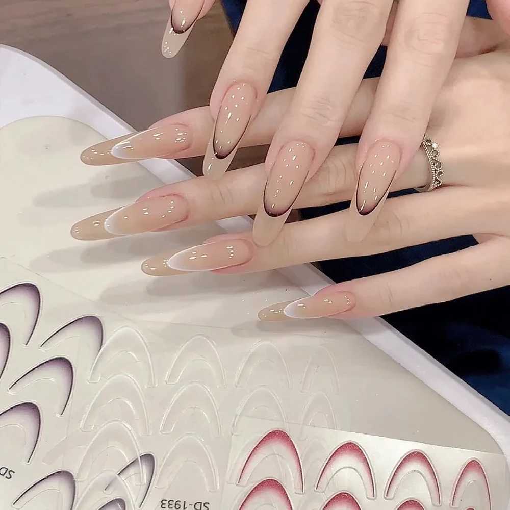 1pcs French Gradient Nail Sticker 3D 14colors Crescent Design Nail Decal Stencil Manicure Guides For Girl Nail Slider DecorationXJ250120