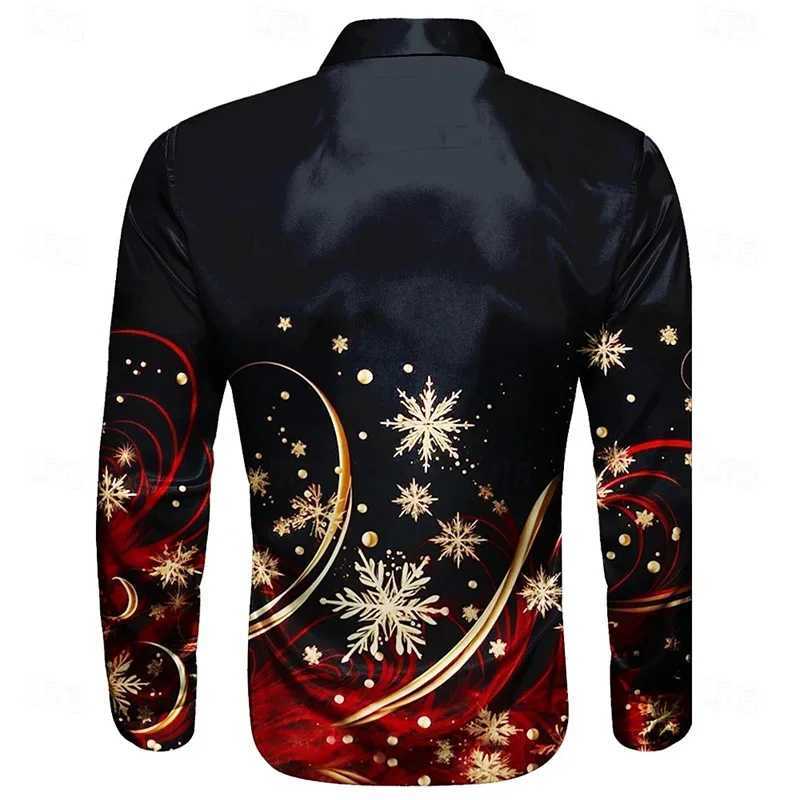 2025 Christmas Mens Christmas Scene Printed Shirt Snowflake Casual Fashion Lapel Button Long Sleeve Party Autumn Shirt XS-6XLXJ250121