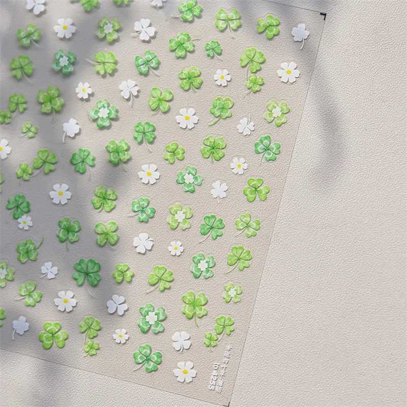 1 Pack 5D Green Four Leaf Clover Nail Art Stickers Summer High Quality Colorful Jelly Flower Aurora Nail Art Decorative StickersXJ250120