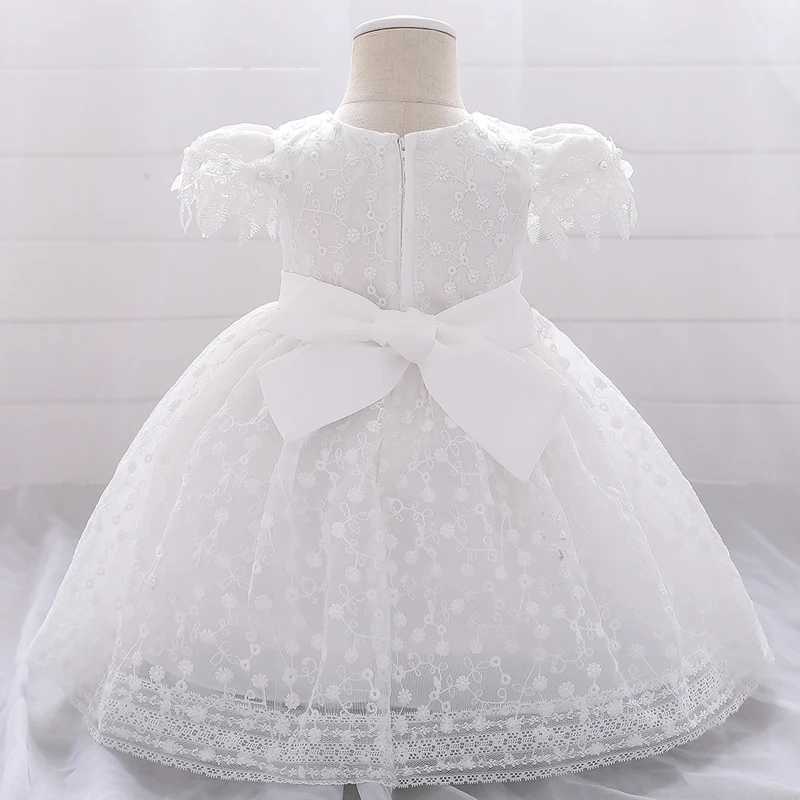 Summer White Newborn First Birthday Dress Baby Girl Dress Solid Lace Princess Baptist Dress Party Dress X250203