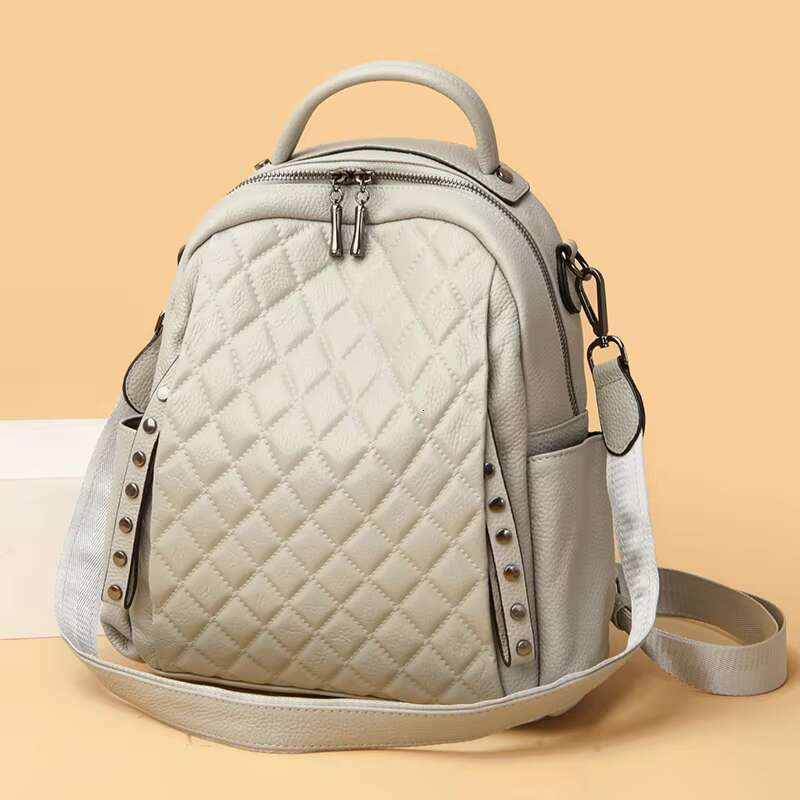 Women Genuine Leather Backpack Lozenge Soft Real Cowhide Shoulder Casual Large Capacity Travel Ladies Back Pack School Bags