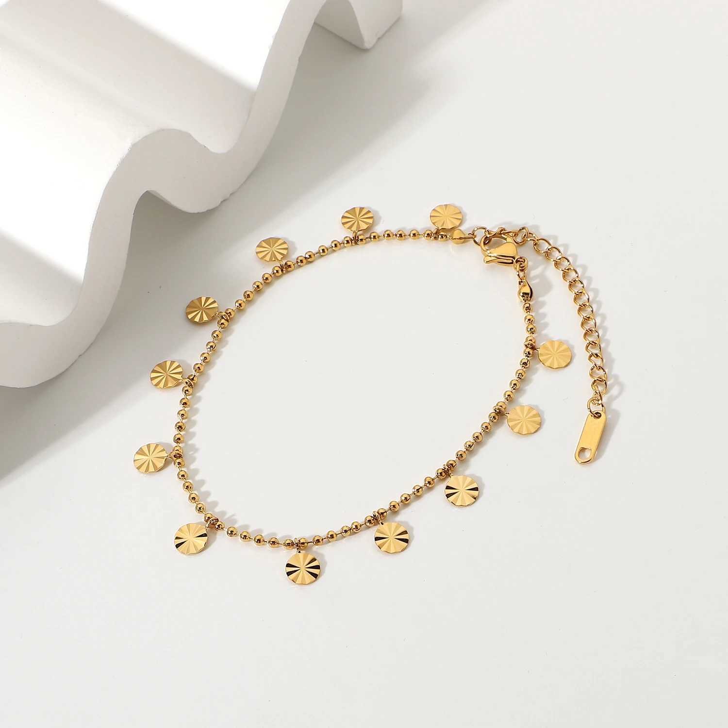 18K Gold Plated Stainl Steel Anklets For Women Bead Chain Petal Disc Pendant Anklet Foot JewelryXJ250121