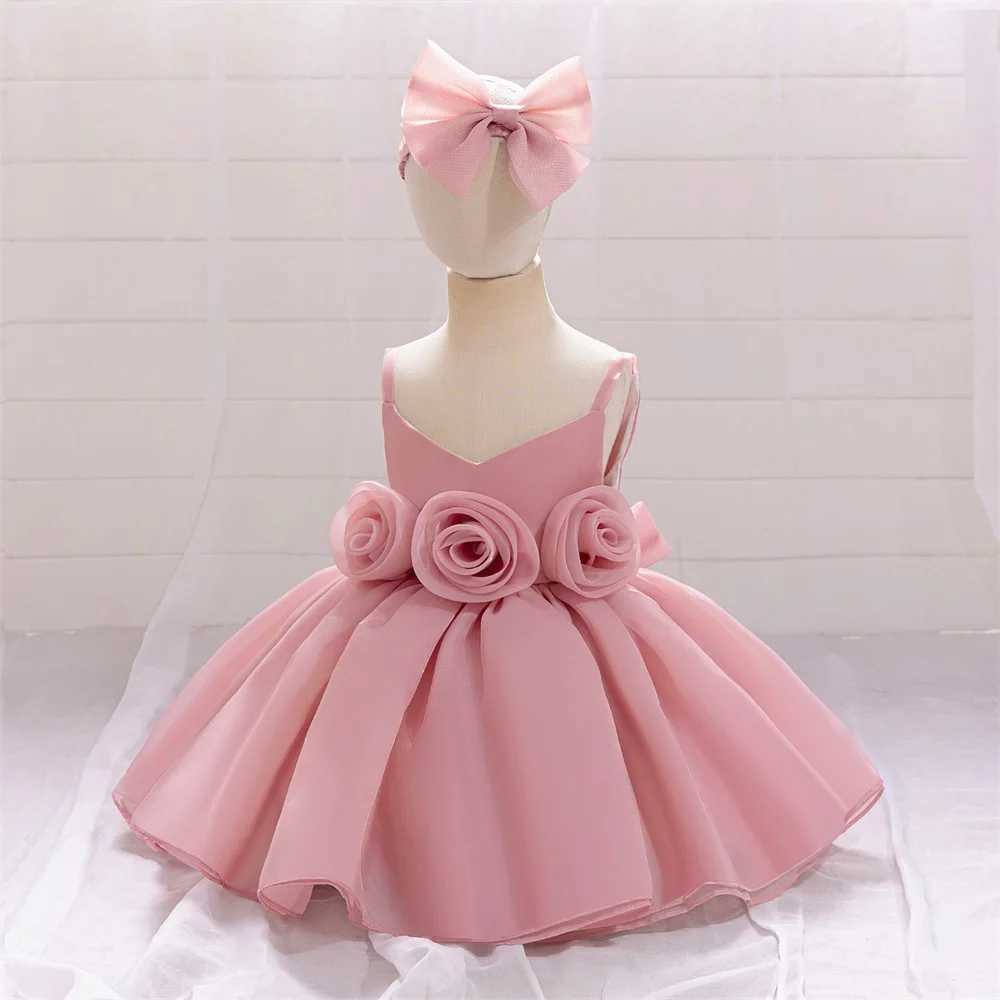 Big Flower Ceremony Pink 1st Birthday Dress For Baby Girl Clothes Baptism Princess Tutu Dress Newborn Girls Dresses Party Gown X250203