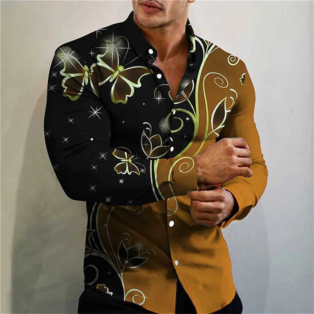 2024 Mens Long Sleeve Shirt Butterfly 3D Printed Shirt Autumn Oversized Casual Cardigan Shirt Prom Party Fashion Unisex ShirtXJ250121