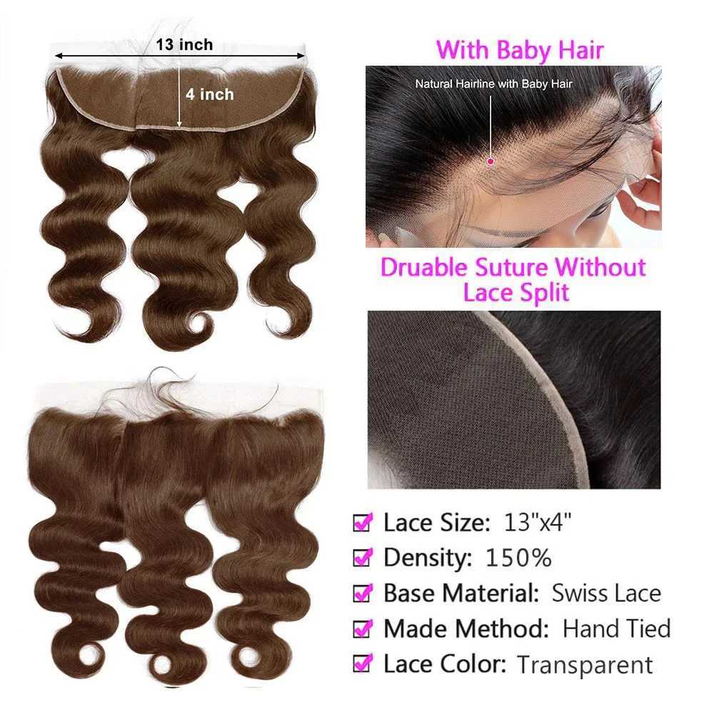 Chocolate Brown Body Wave Bundles With 13x4 Frontal Color #4 Remy Human Hair Extension 2/3/4 Bundles with Lace Frontal for WomenXJ250120