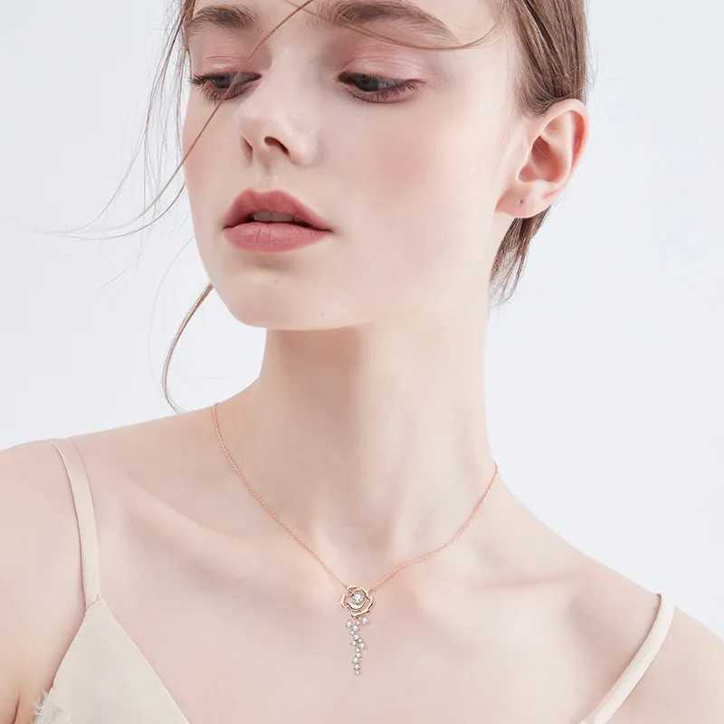 PureNew Rose gold Full Moissanite Diamond Pendant Necklace for Women 925 Sterling Silver Womens Moissanite Clavicle Chain 2023XJ250114