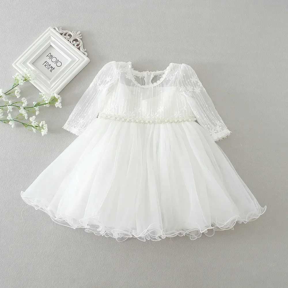 0-24 Months Long Sleeve Baby Girl Dress Infant Toddler Birthday Party Dresses Little Girls White Wedding Baptism Dress 8515 X250203