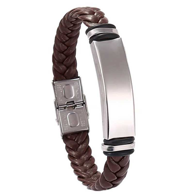 Stainless Steel Bracelet Simple Casual Leather Woven Bracelet Titanium Steel Leather Bracelet for Men Stainless Steel W250121
