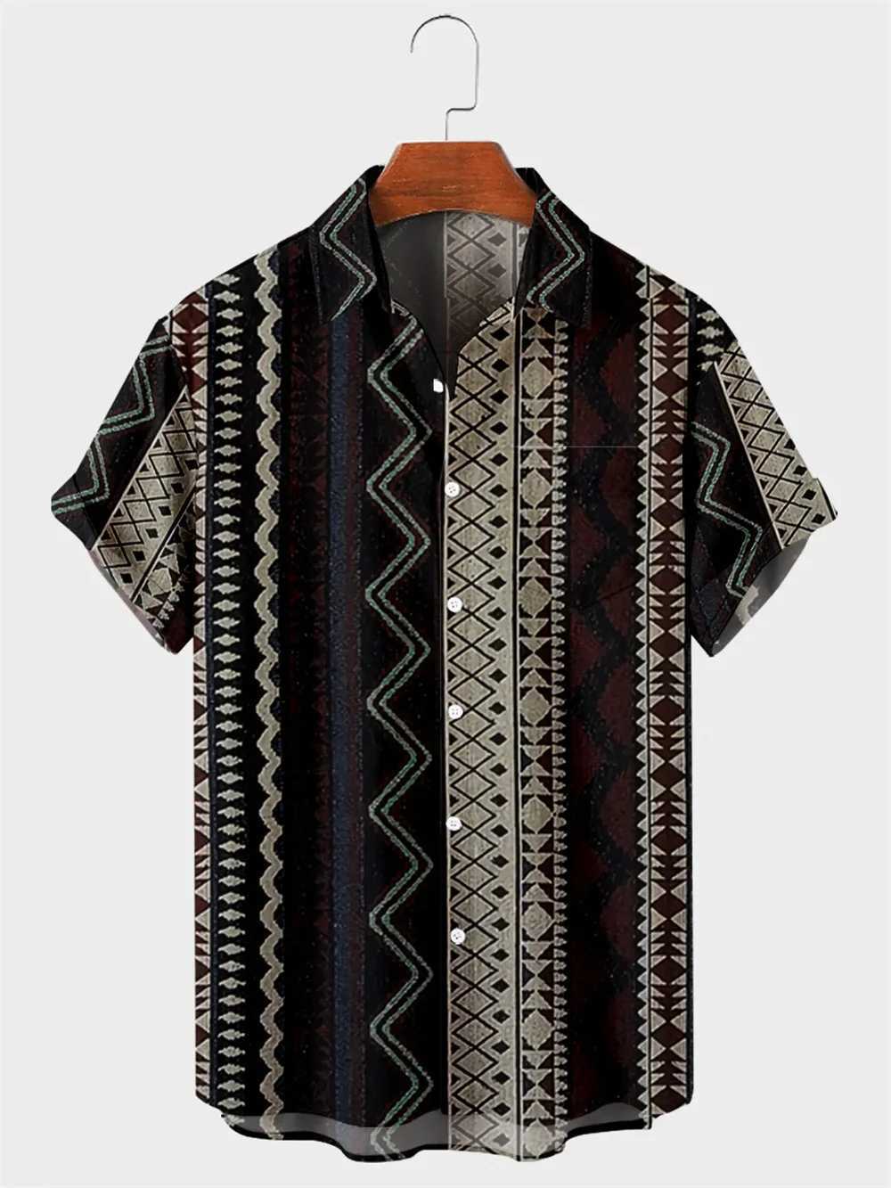 Hawaiian Mens Striped Shirts Black Printed Shirts Social Short Sleeve Casual Top Oversized Gym Clothing Fashion Male Vintage XJ250121