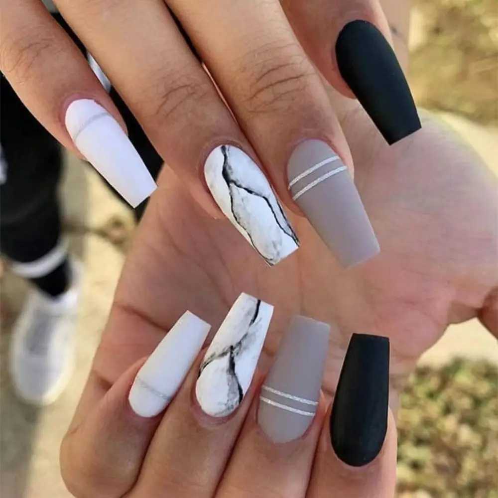 Pink Cow Design False Nail French Full Cover Long Coffin Fake Nails Glue DIY Manicure Nail Art Tools press on nails nail tipsW250120