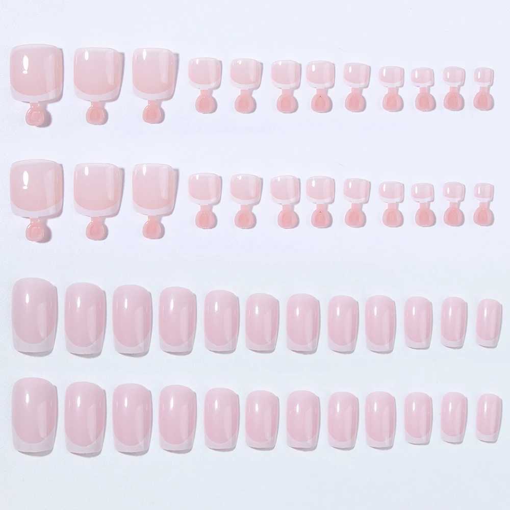 2box (48pcs) short false nails white French square nails a set of hands and feetsimple designall cover press-on nails reusableW250120