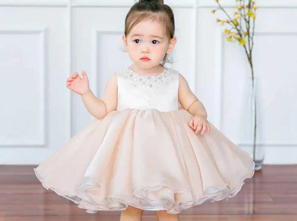 Newborn Baptism Dress Baby Girl First Birthday Party Wear Beads Tulle Toddler Girl Christening Gown Wedding Princess Dresses X250203