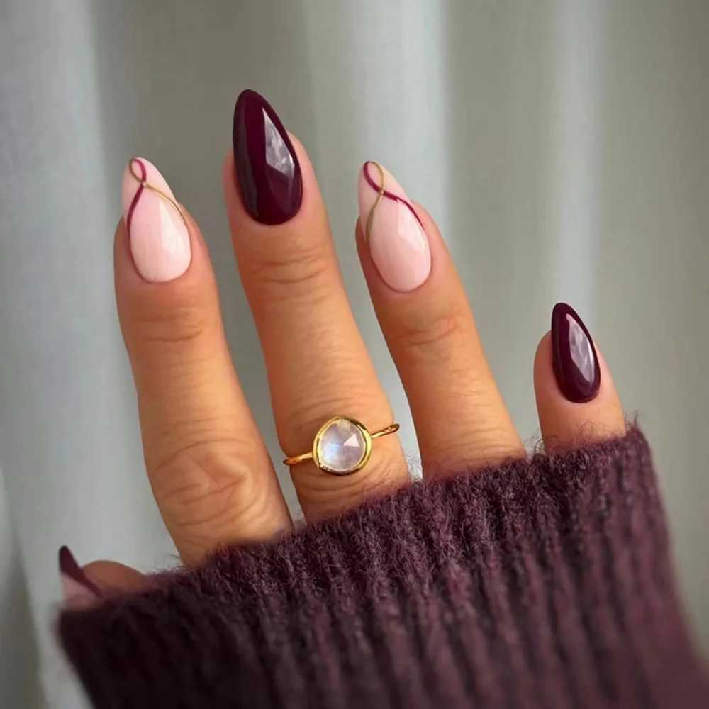 24pcs 3D Silver On Almond False Nails Press on Solid Color Fake Nails Art Round Head Wearable Manicure Set Finished DatachableW250120