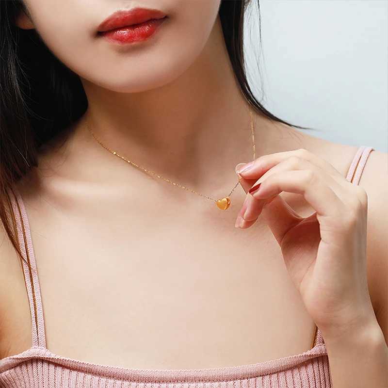 Real 24K Gold AU999 Heart Pendant Pure AU750 Necklace Simple Fashion Fine Jewelry Gift for Women PN024XJ250114