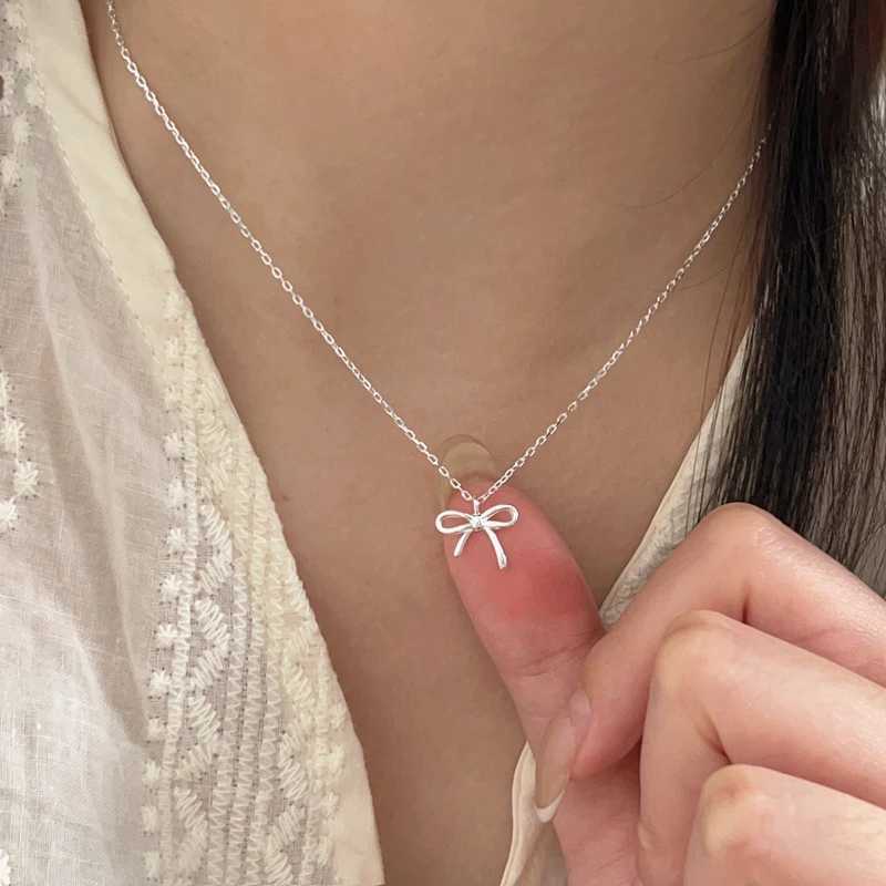 925 Sterling Silver Geometric Bowknot Necklace Clavicle Chain For Woman Simple Temperament Birtay Party Tren Jewelry GiftsXJ250114