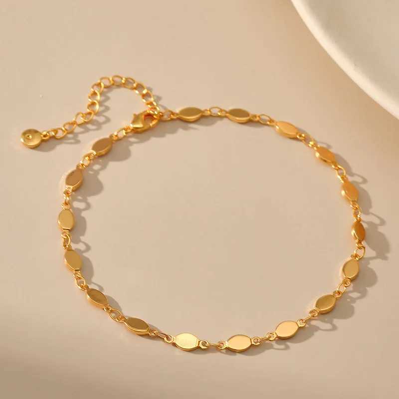 Copper Plated 18K Gold Small Round Piece Ordinary Chain Accories Metal Texture Senior Sense Anklet Women Holiday GiftsXJ250121