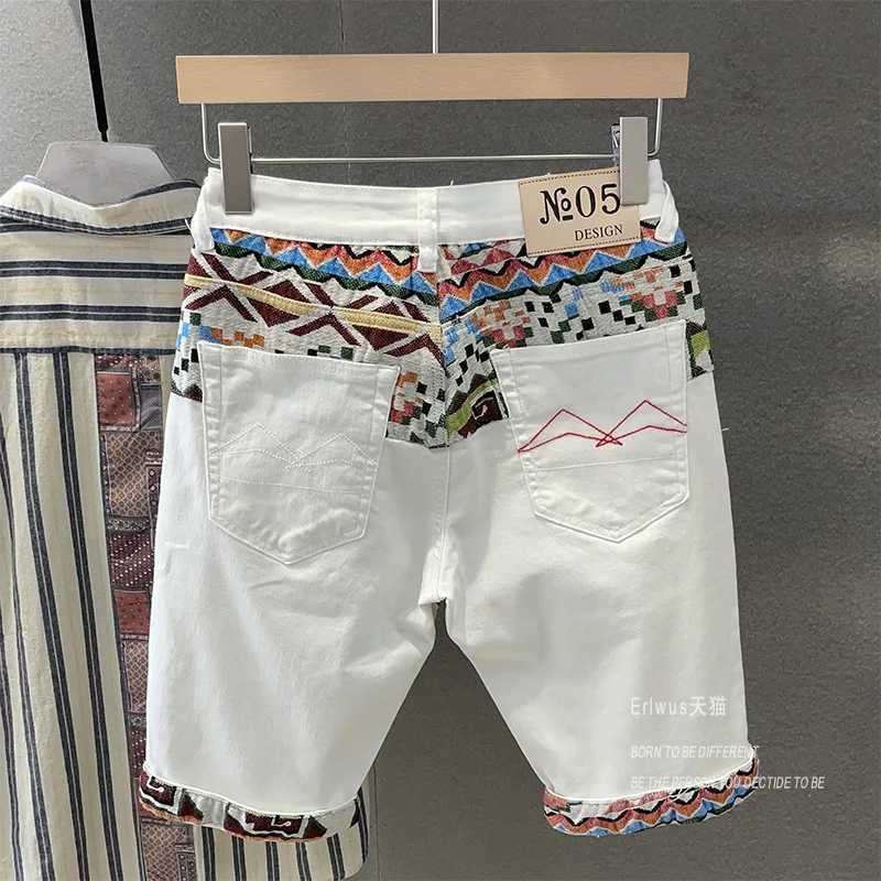 Korean Style Luxury Summer Jeans Shorts White Embroidery Men Designer Casual Straight Popularity Denim Harajuku Shorts Pants X250203