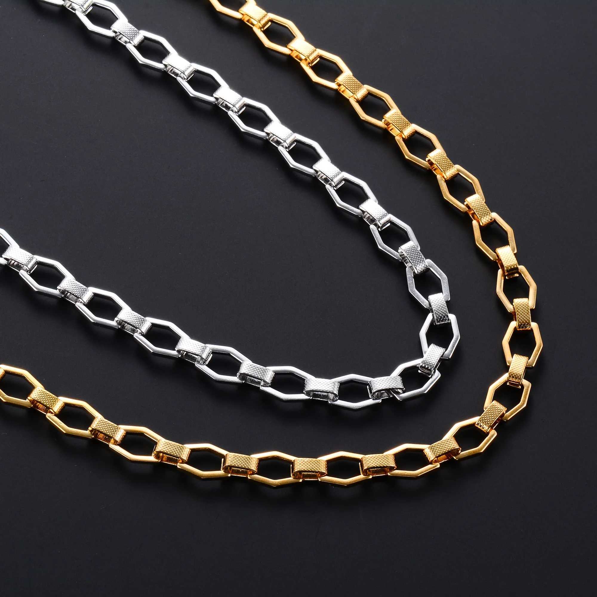 9mm Stainless Steel Link Hexagon Neck Chain Necklace for Women Men Handmade Geometric Chunky Choker Punk Rock Boy Metal JewelryXJ250121