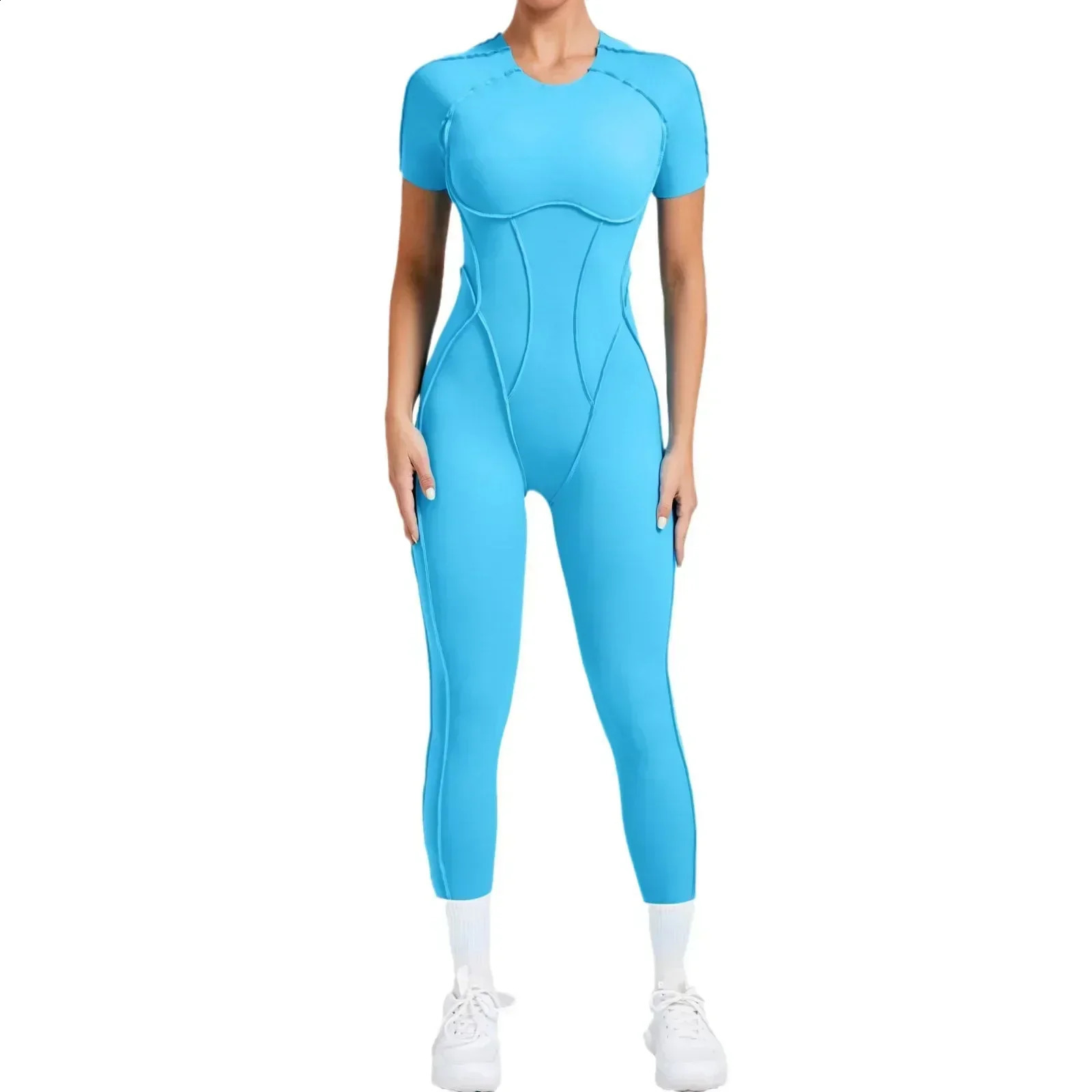 Seamless Yoga Jumpsuits Sports Fitness Hiplifting Backless Shortsleeved Onepiece Workout Gym Leggings Tracksuits for Women 250107