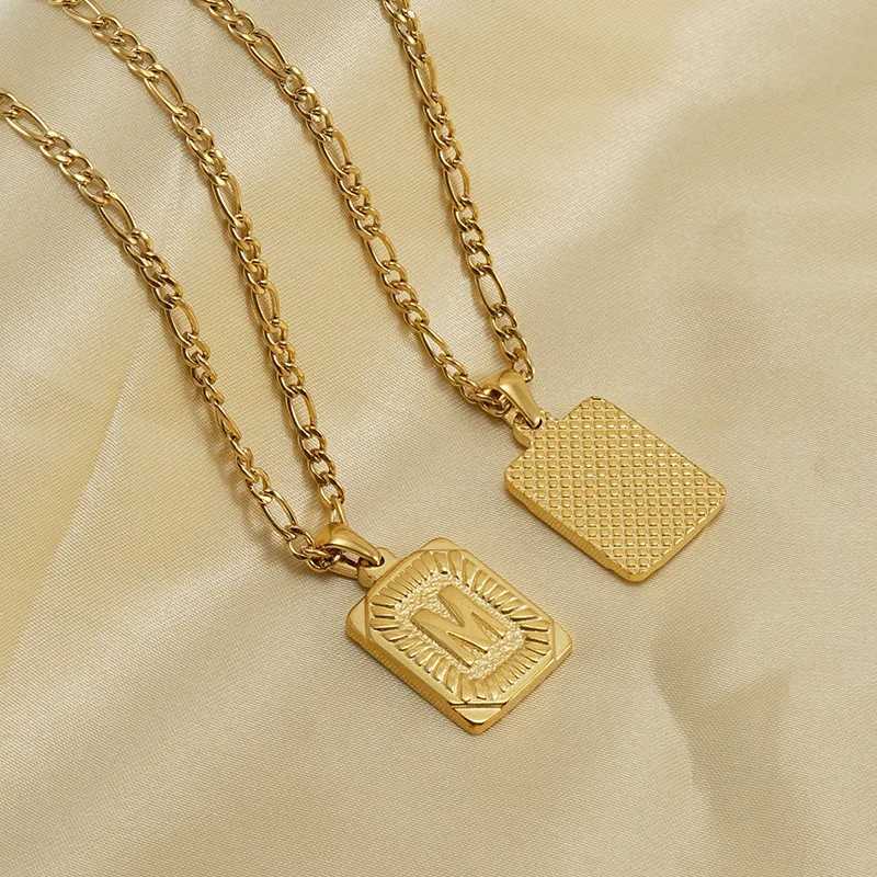 Figaro Chain 18K Gold Plated Stainless Steel 26 Initials Letter Card Pendant Necklace For Women Gift Jewelry WholesaleXJ250121