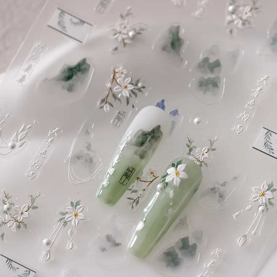 1 pc 5D antique flower nail stickers high quality embossed flower nail art stickers transparent diamond nail decoration stickersXJ250120