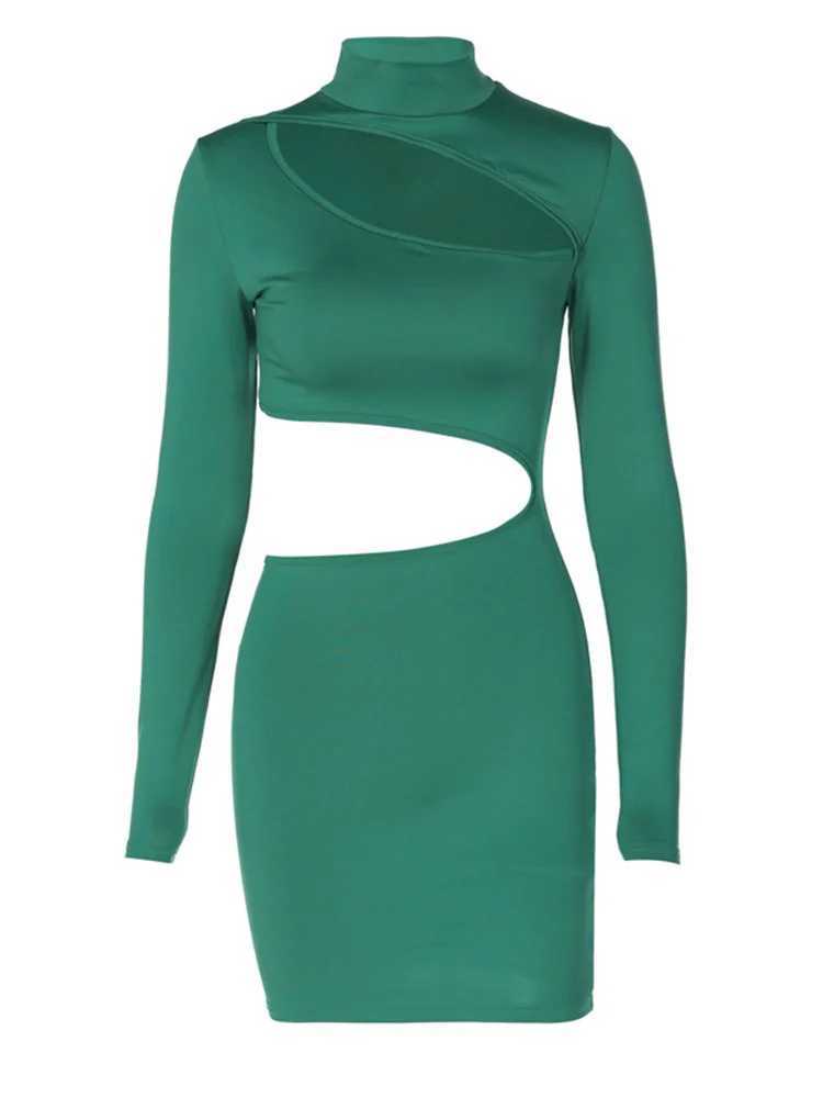 Fantoye Sexy Hollow out Solid Turtleneck Slim Fit Fe Dress Long Sve Pullover Short Night Club Women Dress New SheathXJ250115