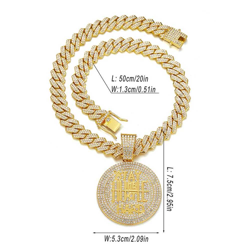 Hip Hop STAY HARD Letter Pendant Cuban Chain Necklace Punk Gold Color Iced Out Bling Necklaces Fashion Charm Men Women JewelryXJ250121