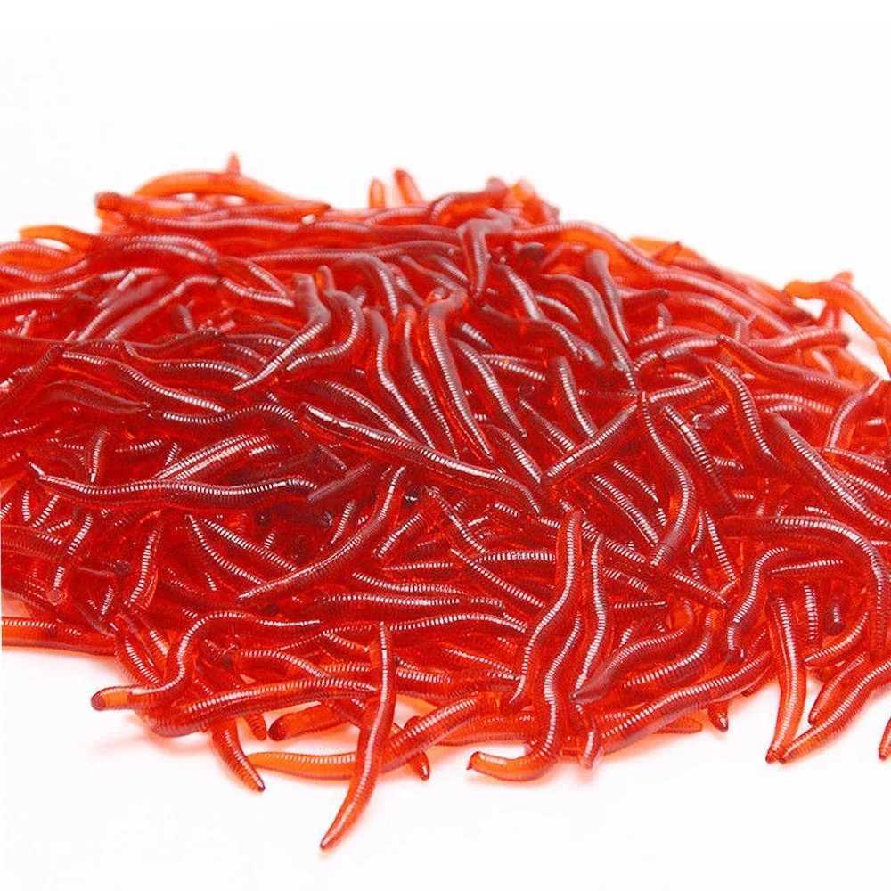 50/100pcs Lifelike Red Earthworm bait Worms Artificial Fishing Lure 40mm Soft Baits Silicone Shrimp Flavor Additive baits TackleXJ250122
