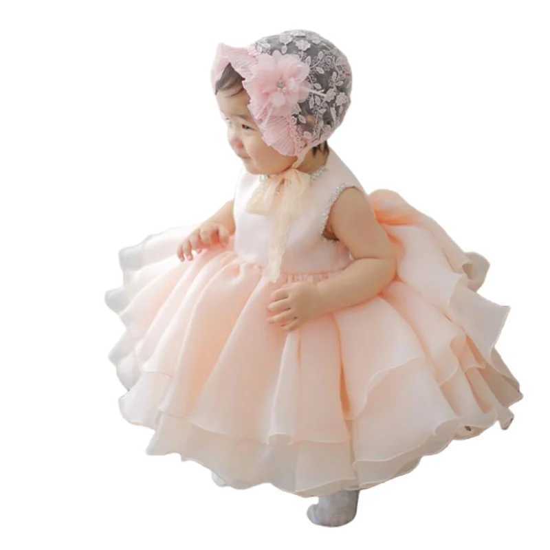 Infant Flower Girl Gowns Layered Tulle Beaded Dresses For Girl Party Princess Girl Clothes For 1 Years Birthday Baptism Dresses X250203