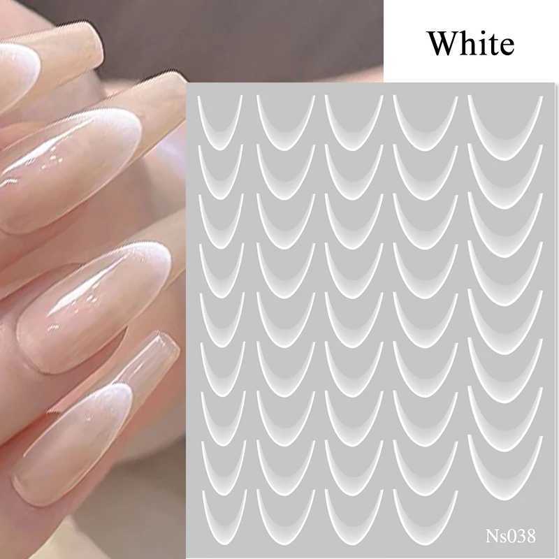White French 3D Nail Stickers Manicure Gradient Line Flower Nail Art Designs Self-Adhesive Nail Tips Guides for DIY DecorationXJ250120