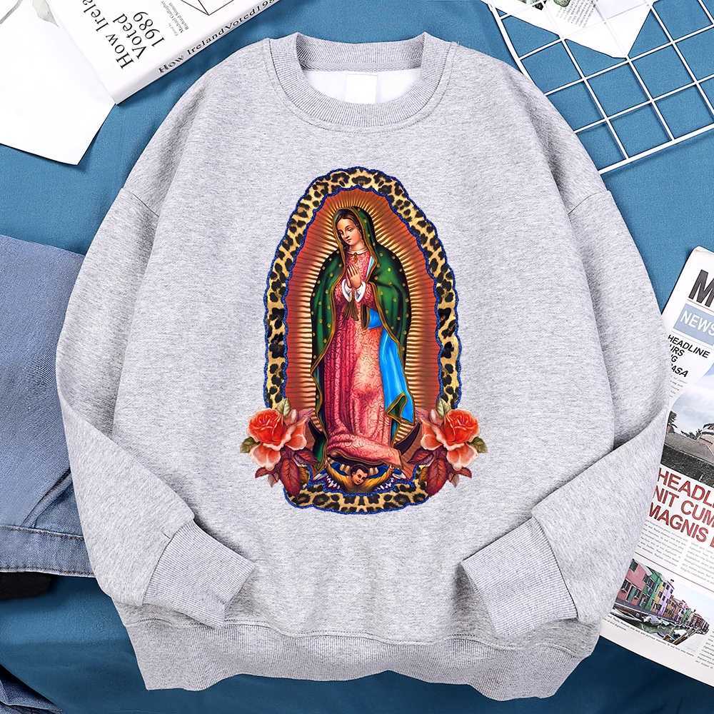 Nuestra Seora De Guadalupe Sweatshirts Mens Creativity Loose Hoodie Cartoon Fleece Hoody Clothing Casual O-Neck Hoodie PulloverXJ2500118