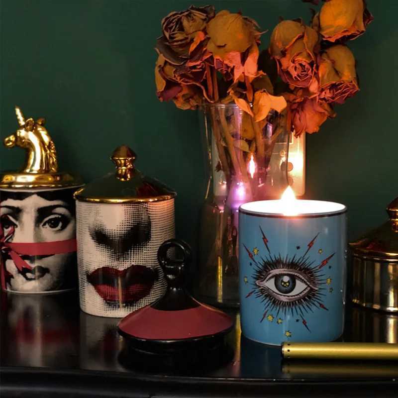 Gold Handmade Ceramic Empty Candle Holder Incense Candles Jar Lady Face Red Lip Cup Living Room Ornaments Home Decoration Box Cr X250203