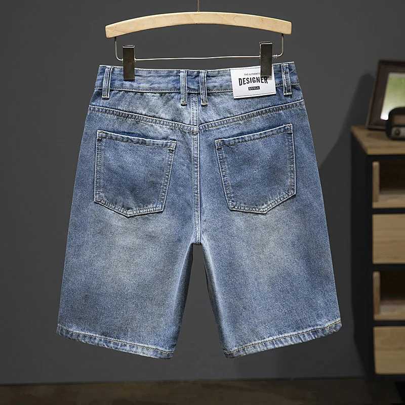 2024 summer denim shorts ultra-thin straight blue streetwear mens shorts knee length pants casual side striped denim Hombre X250203