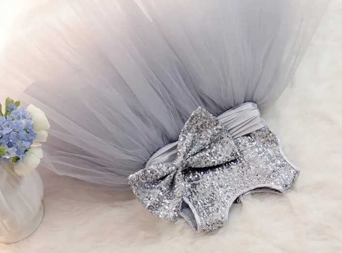 Sweet Baby Girl Dress Silver Sequin Princess Big Bow Sleeveless Infant Summer Dress Toddler Birthday Party Baptism Dress X250203