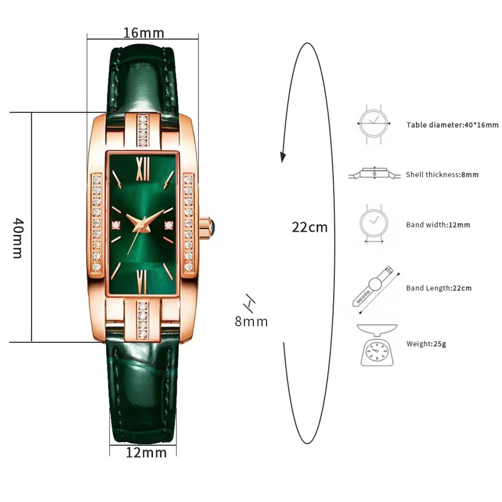 High Quality Classic Retro Wen Belt Quartz Square Green Quartz Watch Student Wen Wear Clock Luxury Style Watch Women X250203