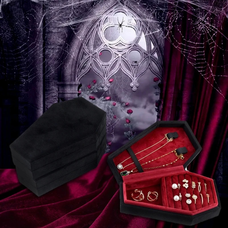 Velvets Jewelry Storage Box Coffin Shape Ring Necklace Earring Box Display Cases Desktop Decoration Jewelry Organizer 250117