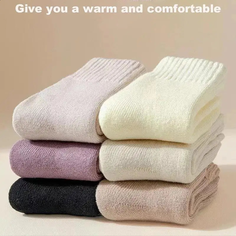 3 Pairs Women Socks Wool Autumn Winter Warm Snow Markron Color Thick Plush Hairy Soft Postpartum Stockings Floor Sleep Socks 250121
