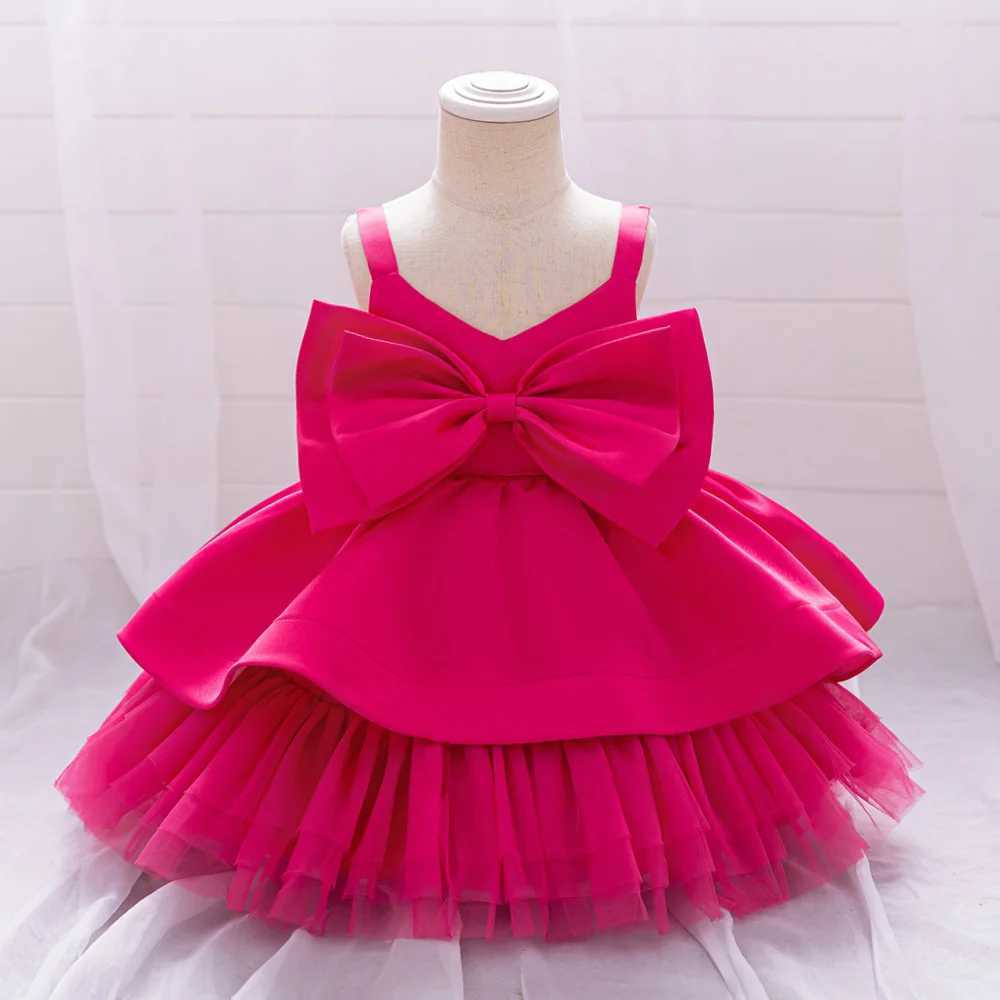 Pink Big Bow Baby Girls Party Dress Toddler 1st Birthday Baptism Princess Dresses for Girl Wedding Bridemaid Kids Clothes X250203